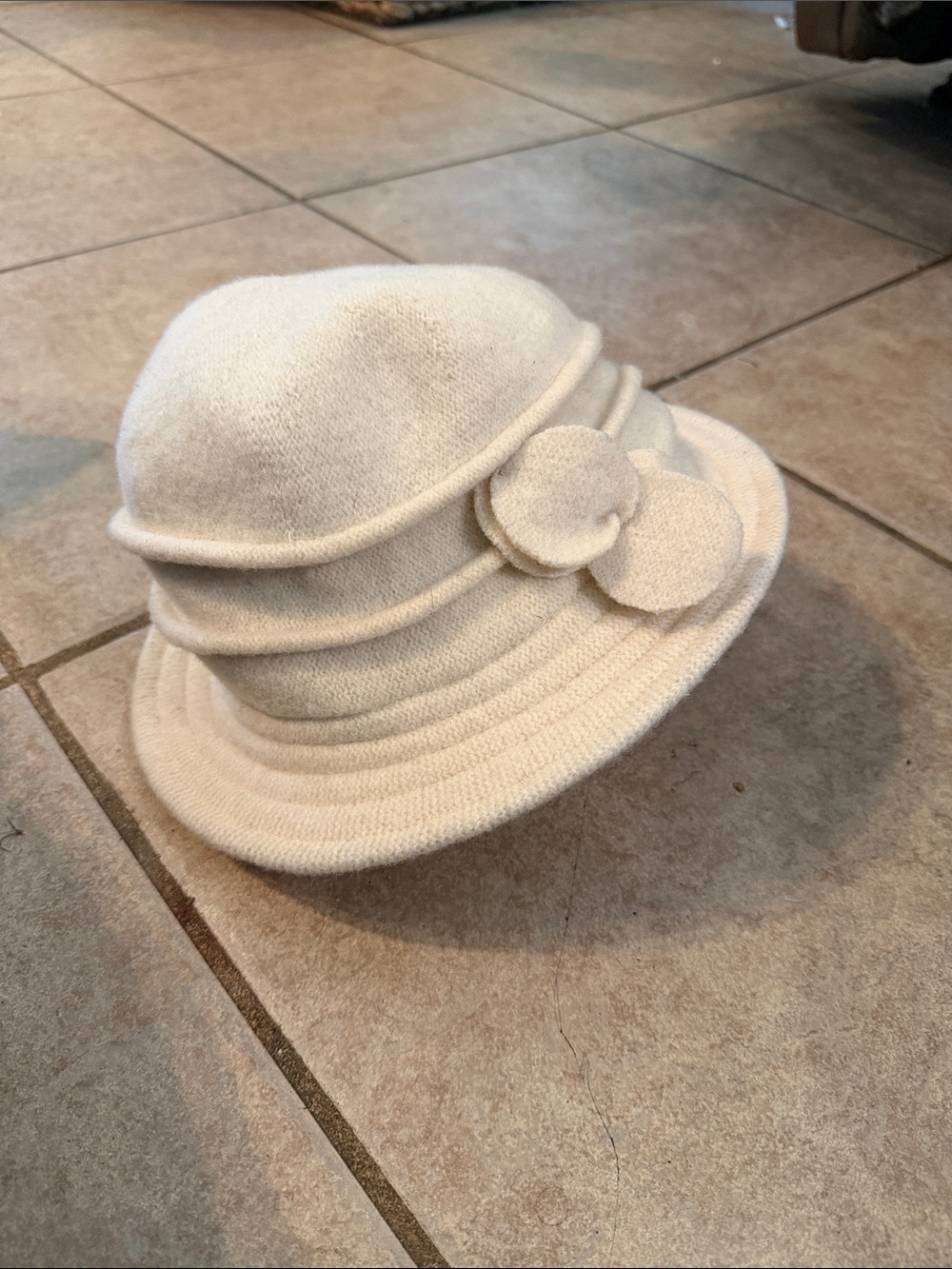 Adora Cream Wool Cloche Hat with Decorative Flower